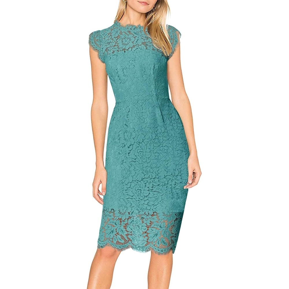 image:imageMEROKEETY Womens Lace Floral Cocktail Wedding Guest Elegant Formal DressesTurquoise
