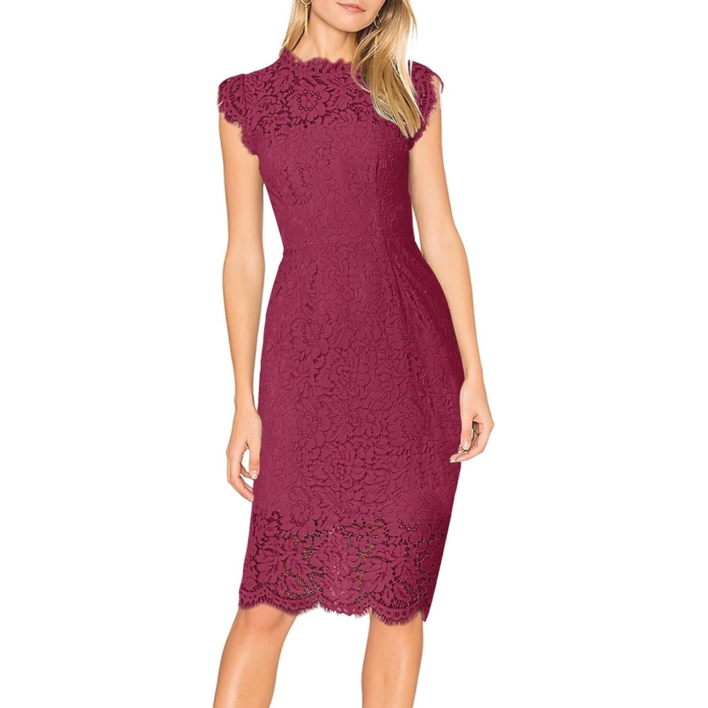 image:imageMEROKEETY Womens Lace Floral Cocktail Wedding Guest Elegant Formal DressesVelvet Wine