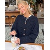 MEROKEETY Womens Chunky Button Up Cable Knit Trendy Cardigan Sweaters(Navy)
