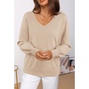 MEROKEETY Women’s Fall Long Sleeve V Neck Sweaters Lightweight Knit Tops(Almond)