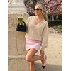 MEROKEETY Women’s Fall Long Sleeve V Neck Sweaters Lightweight Knit Tops(Apricot)