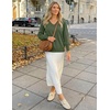 MEROKEETY Women’s Fall Long Sleeve V Neck Sweaters Lightweight Knit Tops(Army Green)