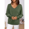 MEROKEETY Women’s Fall Long Sleeve V Neck Sweaters Lightweight Knit Tops(Army Green)