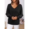 MEROKEETY Women’s Fall Long Sleeve V Neck Sweaters Lightweight Knit Tops(Black)
