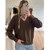 MEROKEETY Women’s Fall Long Sleeve V Neck Sweaters Lightweight Knit Tops(Brown)