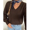 MEROKEETY Women’s Fall Long Sleeve V Neck Sweaters Lightweight Knit Tops(Brown)