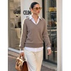 MEROKEETY Women’s Fall Long Sleeve V Neck Sweaters Lightweight Knit Tops(Cashmere)