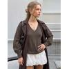MEROKEETY Women’s Fall Long Sleeve V Neck Sweaters Lightweight Knit Tops(Coffee)