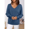 MEROKEETY Women’s Fall Long Sleeve V Neck Sweaters Lightweight Knit Tops(Darkblue)