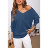 MEROKEETY Women’s Fall Long Sleeve V Neck Sweaters Lightweight Knit Tops(Darkblue)