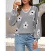 MEROKEETY Women’s Fall Long Sleeve V Neck Sweaters Lightweight Knit Tops(Flower Gray)