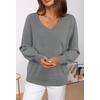 MEROKEETY Women’s Fall Long Sleeve V Neck Sweaters Lightweight Knit Tops(Gray)