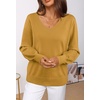 MEROKEETY Women’s Fall Long Sleeve V Neck Sweaters Lightweight Knit Tops(Mustard)