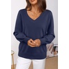 MEROKEETY Women’s Fall Long Sleeve V Neck Sweaters Lightweight Knit Tops(Navy)