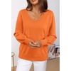 MEROKEETY Women’s Fall Long Sleeve V Neck Sweaters Lightweight Knit Tops(Orange)