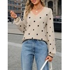 MEROKEETY Women’s Fall Long Sleeve V Neck Sweaters Lightweight Knit Tops(Polka Dot)