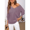 MEROKEETY Women’s Fall Long Sleeve V Neck Sweaters Lightweight Knit Tops(Purple)
