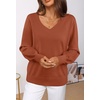 MEROKEETY Women’s Fall Long Sleeve V Neck Sweaters Lightweight Knit Tops(Rust)