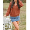 MEROKEETY Women’s Fall Long Sleeve V Neck Sweaters Lightweight Knit Tops(Rust)