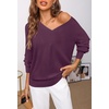 MEROKEETY Women’s Fall Long Sleeve V Neck Sweaters Lightweight Knit Tops(Wine)