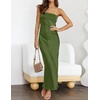 MEROKEETY Womens Satin Strapless Bodycon Wedding Guest Maxi Dress(Armygreen)