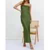 MEROKEETY Womens Satin Strapless Bodycon Wedding Guest Maxi Dress(Armygreen)