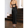 MEROKEETY Womens Satin Strapless Bodycon Wedding Guest Maxi Dress(Black)