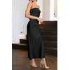 MEROKEETY Womens Satin Strapless Bodycon Wedding Guest Maxi Dress(Black)