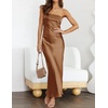 MEROKEETY Womens Satin Strapless Bodycon Wedding Guest Maxi Dress(Brown)