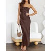 MEROKEETY Womens Satin Strapless Bodycon Wedding Guest Maxi Dress(Coffee)