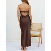 MEROKEETY Womens Satin Strapless Bodycon Wedding Guest Maxi Dress(Coffee)