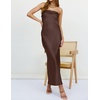 MEROKEETY Womens Satin Strapless Bodycon Wedding Guest Maxi Dress(Coffee)