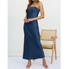 MEROKEETY Womens Satin Strapless Bodycon Wedding Guest Maxi Dress(Darkblue)