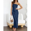 MEROKEETY Womens Satin Strapless Bodycon Wedding Guest Maxi Dress(Darkblue)