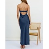 MEROKEETY Womens Satin Strapless Bodycon Wedding Guest Maxi Dress(Darkblue)