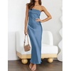 MEROKEETY Womens Satin Strapless Bodycon Wedding Guest Maxi Dress(Dustyblue)
