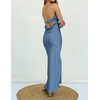 MEROKEETY Womens Satin Strapless Bodycon Wedding Guest Maxi Dress(Dustyblue)