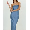 MEROKEETY Womens Satin Strapless Bodycon Wedding Guest Maxi Dress(Dustyblue)