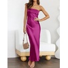 MEROKEETY Womens Satin Strapless Bodycon Wedding Guest Maxi Dress(Eggplant)
