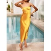 MEROKEETY Womens Satin Strapless Bodycon Wedding Guest Maxi Dress(Gold)