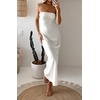 MEROKEETY Womens Satin Strapless Bodycon Wedding Guest Maxi Dress(Ivory)
