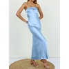 MEROKEETY Womens Satin Strapless Bodycon Wedding Guest Maxi Dress(Light Blue)