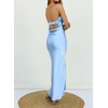 MEROKEETY Womens Satin Strapless Bodycon Wedding Guest Maxi Dress(Light Blue)