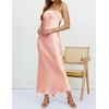 MEROKEETY Womens Satin Strapless Bodycon Wedding Guest Maxi Dress(Light Pink)