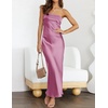MEROKEETY Womens Satin Strapless Bodycon Wedding Guest Maxi Dress(Plum)