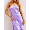MEROKEETY Womens Satin Strapless Bodycon Wedding Guest Maxi Dress(Purple)