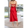 MEROKEETY Womens Satin Strapless Bodycon Wedding Guest Maxi Dress(Red)