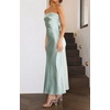 MEROKEETY Womens Satin Strapless Bodycon Wedding Guest Maxi Dress(Sage)