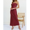 MEROKEETY Womens Satin Strapless Bodycon Wedding Guest Maxi Dress(Wine)