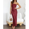 MEROKEETY Womens Satin Strapless Bodycon Wedding Guest Maxi Dress(Wine)